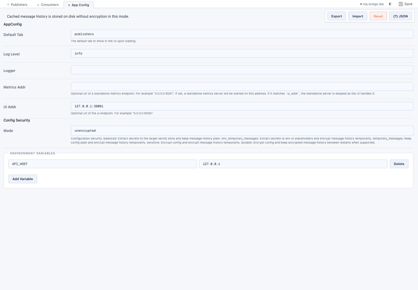 App Config view